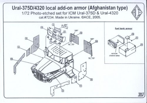 ACE PE7234 Photo-etched set 1/72 Ural 4320 Add-On Armor (Afghanistan war type) (1/72) feljavító készlet