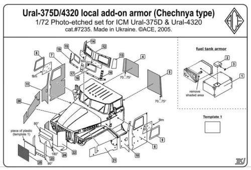 ACE PE7235 Photo-etched set 1/72 Ural 4320 Add-On Armor (Chechen war type) (1/72) feljavító készlet