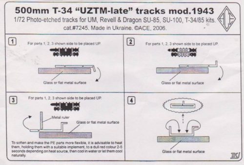 ACE PE7245 PE-Tracks for T-34 mod.1943 500mm for Dragon, Revell and Unimodel (1/72) feljavító készlet
