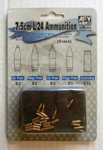 AFV Club 35084 German 7,5 cm KwK L/24 AMMO (BRASS) 1/35 lőszer makett