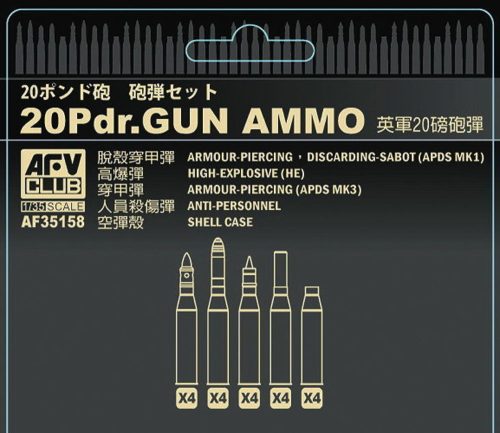 AFV Club 35158 British 20 pdr. ammo set 1/35 lőszer makett