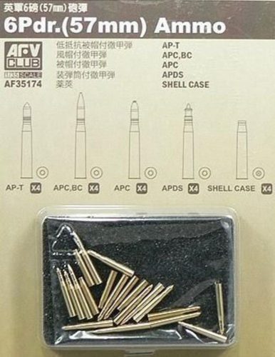 AFV Club 35174 British 20 Pdr. ammo (57mm) 20 assorted pcs. 1/35 lőszer makett