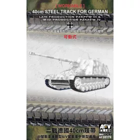   AFV Club 35179 Pz.Kpfw III Late/IV Mid 40cm Steel Type Workable Track Link 1/35 működőképes lánctalp