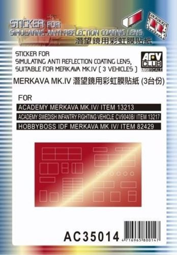 AFV Club AC35014 Sticker anti reflection for Israeli Merkava Mk.IV tank 1/35 üvegfólia