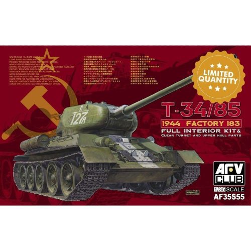 AFV Club AF35S55 Soviet T-34/85 1944 Factory 183 (LIMITED) with transparent turret 1/35 harckocsi makett