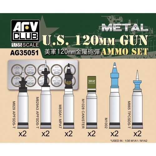 AFV Club AG35051 US M1A1/M1A2 M256 120mm Ammo set (Aluminum) 1/35 lőszer makett