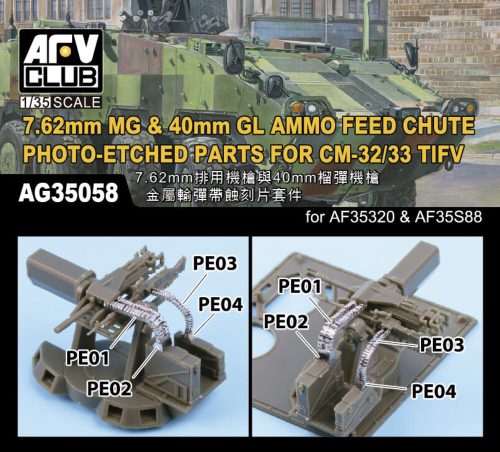 AFV Club AG35058 7.62mm MG & 40mm GL AMMO FEED CHUTE PE for CM-32/33 TIFV 1/35 lőszer makett