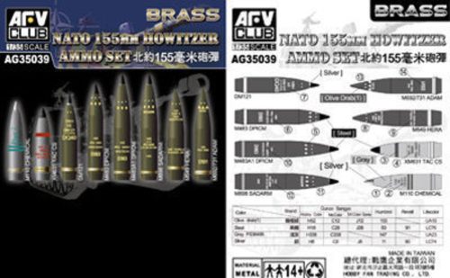 AFV Club AG3539 NATO 155mm Howitzer Ammo Set (Brass) 1/35 lőszer makett