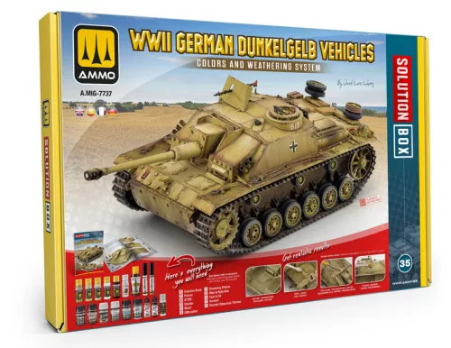 A.MIG-7737 SOLUTION BOX 35 - WWII GERMAN DUNKELGELB VEHICLES - Festék és weathering készlet