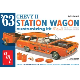   AMT 1201 1963 Chevy II Station Wagon w/Trailer (1/25) autó makett
