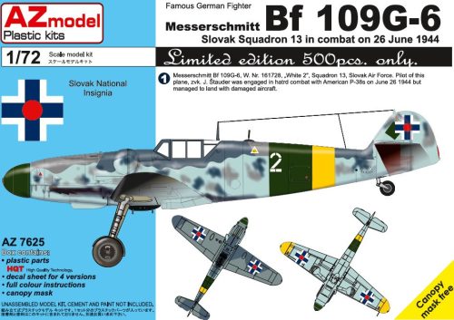 AZ7625 Messerschmitt Bf 109 G-6 Slovak – LIMITED EDITION repülőgép makett 1/72