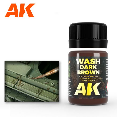 AK Interactive AK045 DARK BROWN WASH FOR GREEN VEHICLES - Sötétbarna bemosófolyadék zöld járművekhez