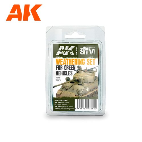 AK Interactive AK064 GREEN VEHICLES WEATHERING SET - zöld járművekhez