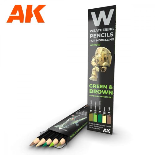 AK Interactive AK10040 WATERCOLOR PENCIL SET GREEN AND BROWN CAMOUFLAGES - Weathering ceruza készlet