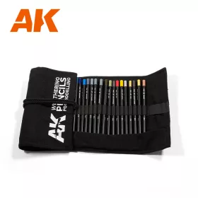   AK Interactive AK10048 WEATHERING PENCILS FULL RANGE CLOTH CASE - Weathering ceruza készlet, 37 db