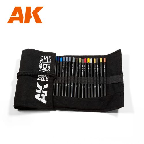 AK Interactive AK10048 WEATHERING PENCILS FULL RANGE CLOTH CASE - Weathering ceruza készlet, 37 db