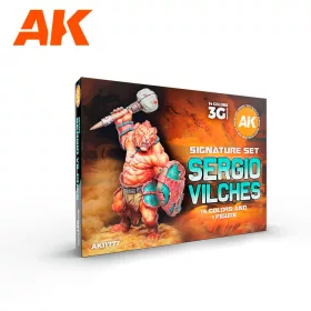   AK Interactive AK11777 SERGIO VILCHES – 3GEN SIGNATURE SET – 14 COLORS & 1 FIGURE akril makett festék készlet