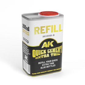   AK Interactive AK12001B 200ML Refill QUICK CEMENT EXTRA THIN - makett RAGASZTÓ utántöltő, 200 ml