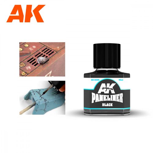 AK Interactive AK12020 Black Paneliner - Fekete panelvonal bemosó, 40 ml