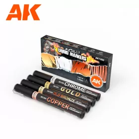   AK Interactive AK1300 METALLIC Markers (4 references) - Metál festékfilc-készlet