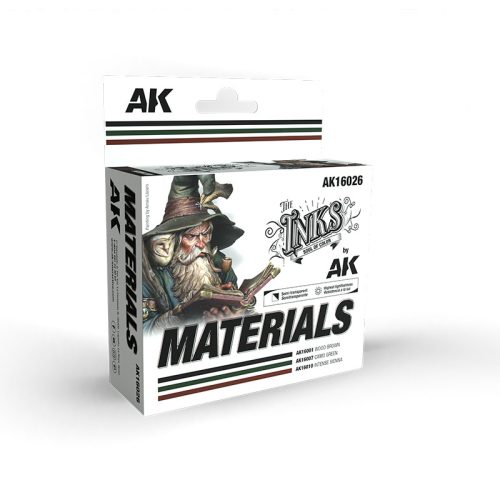 AK Interactive AK16026 MATERIALS - INK SET - akril tintafesték-készlet makettezéshez