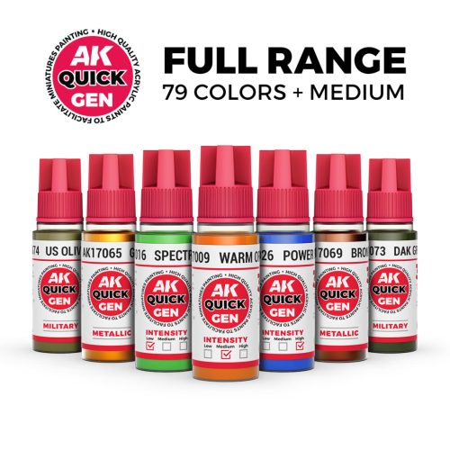 AK Interactive AK17000 FULL RANGE QUICK GEN (79 COLORS +1 MEDIUM 18ML) - QUICK GEN akril makett festék