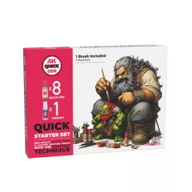   AK Interactive AK17525 QUICK STARTER SET (8 QUICK GEN+1 MEDIUM+1 FREE BRUSH) - akril makett festék készlet