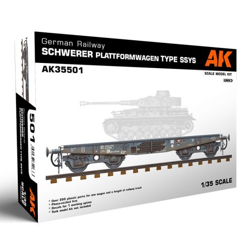 AK Interactive AK35501 German Railway Schwerer Plattformwagen Type SSYS - Német tehervagon 1/35 vasút makett