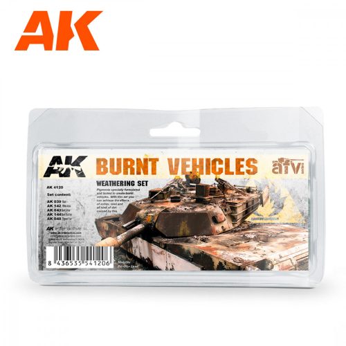 AK Interactive AK4120 BURNT VEHICLES SET - Kiégett jármű színek készlet