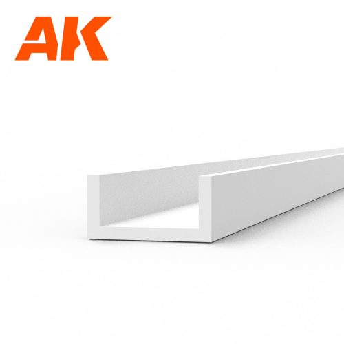 AK Interactive AK6555 U Channel 3.0 width x 350mm - STYRENE STRIP - sztirol U-profil