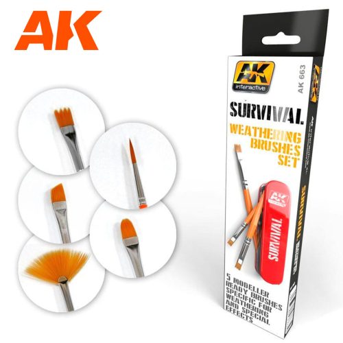 AK Interactive AK663 SURVIVAL WEATHERING BRUSH SET - Weathering ecsetkészlet