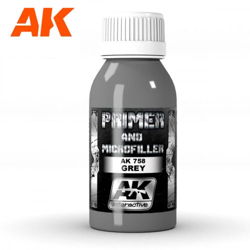 AK Interactive AK758 GREY PRIMER AND MICROFILLER 100 ml - Szürke alapozó és tömítő, 100 ml