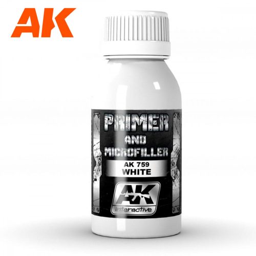 AK Interactive AK759 WHITE PRIMER AND MICROFILLER 100 ml - Fehér alapozó és tömítő, 100 ml