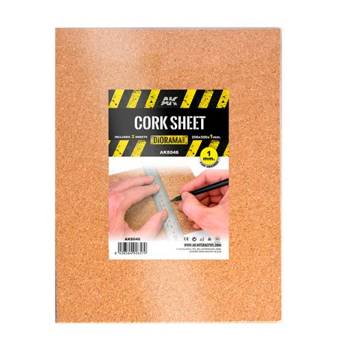 AK Interactive AK8046 CORK SHEETS - FINE GRAINED - 200 x 300 x 1mm (2 SHEETS) - 1 mm vastag parafa lap, 2 db