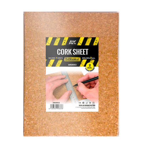 AK Interactive AK8053 CORK SHEETS - COARSE GRAINED - 200 x 300 x 2mm (2 SHEETS) - 2 mm vastag parafa lap, 2 db