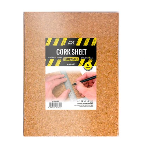 AK Interactive AK8055 CORK SHEETS - COARSE GRAINED - 200 x 290 x 6mm (1 SHEETS) - 6 mm vastag parafa lap, 1 db