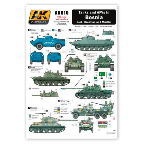 AK Interactive AK810 TANKS AND AFVS IN BOSNIA 1/35 wet transfer - Matricakészlet