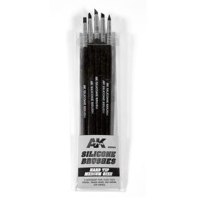   AK Interactive AK9088 SET OF 5 SILICONE BRUSHES HARD TIP MEDIUM - Szilikon ecsetek