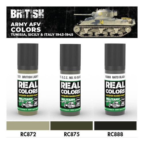 AK Interactive RCS216 British Army AFV Colors. Tunisia, Sicily & Italy 1943-1945 - Akril lakk bázisú makett festék készlet