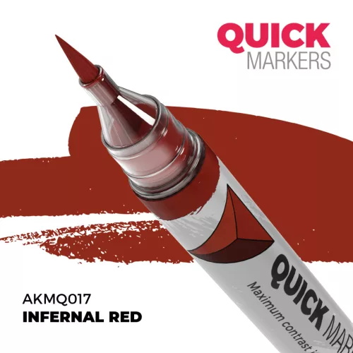 AK Interactive AKMQ017 Infernal Red - Quick Markers - Ecsetes végű festékfilc makettezéshez