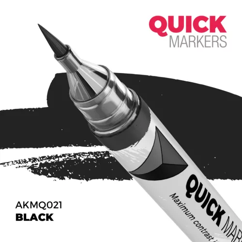 AK Interactive AKMQ021 Black - Quick Markers - Ecsetes végű festékfilc makettezéshez