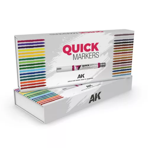AK Interactive AKMQ150 Quick Markers Full Range - Ecsetes végű festékfilc teljes készlet makettezéshez