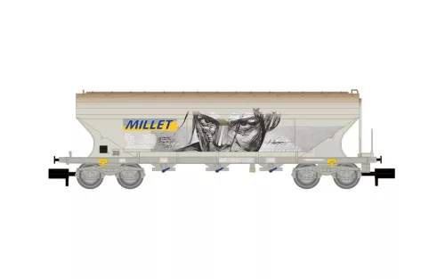 Arnold 6734 Gabonaszállító négytengelyes teherkocsi, graffitivel, MILLET / SNCF (E5) (N)