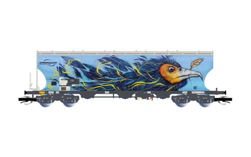 Arnold 9775 Gabonaszállító négytengelyes teherkocsi-pár, graffitivel, Interfracht (E6) (TT)