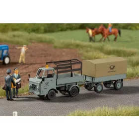   Auhagen 40501 Multicar M22 platós teherautó, ponyvás pótkocsival - DDR Post (H0)