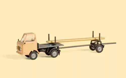 Auhagen 43694 Multicar M22 forgóvillás teherautó, farönkszállító villás pótkocsival (TT) - Építőkészlet