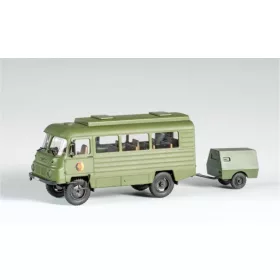   Auhagen 66051 Robur LO 2002 Allrad, katonai busz, kompresszor utánfutóval - NVA (TT)  Építőkészlet