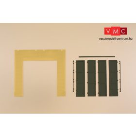 Auhagen 80633 Dekorlap, téglafal, ipari kapunyílással, 2579A sárga, kapu T zöld, 2 db (H0)