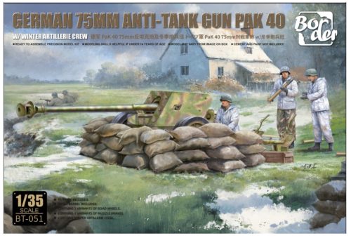 Border Model BT051 German 7.5cm Anti-Tank Gun PaK 40 w/Winter Artillery Crew. 1/35 löveg makett