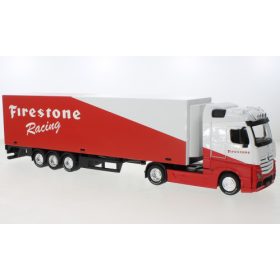   Bburago Mercedes-Benz Actros Gigaspace nyergesvontató, dobozos félpótkocsival - Motorsports Support Team, Firestone Racing (18-31460R) (1:43)